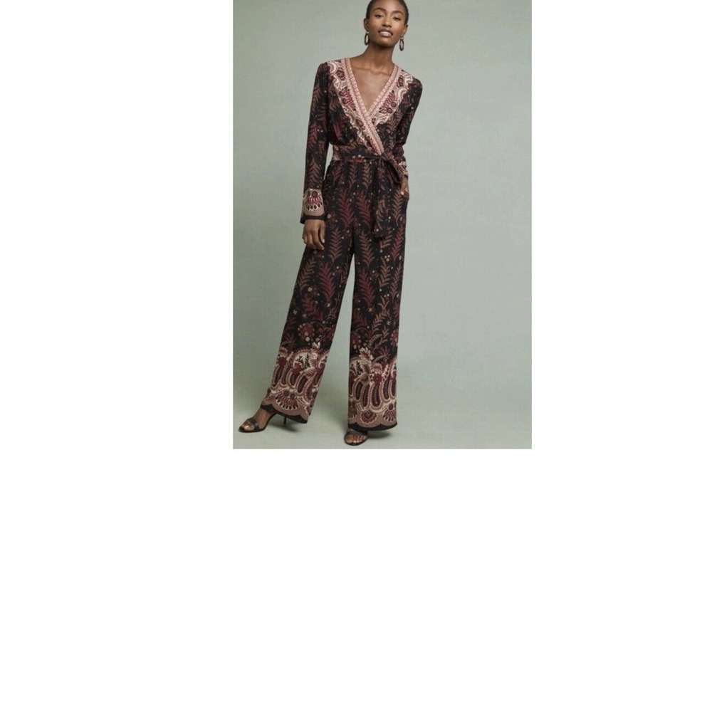Anthropologie x One September Breezeway Embroidered Wide Leg Belted Jumpsuit M